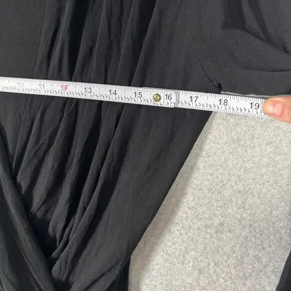 WHBM Top Womens Small Black‎ Wrap Plunge Pleated Blouse Jersey Witchy Career - Picture 7 of 9